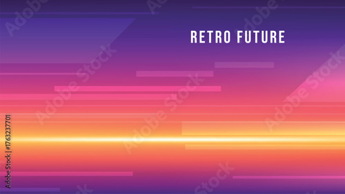 Retro futuristic background with glowing horizontal light stripes