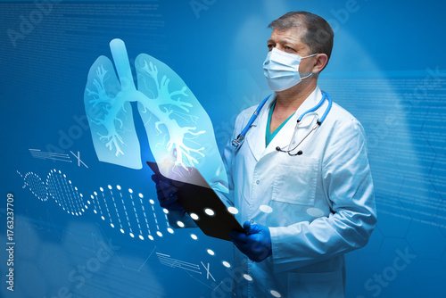 Medical professional examines lung health with digital technology in healthcare setting