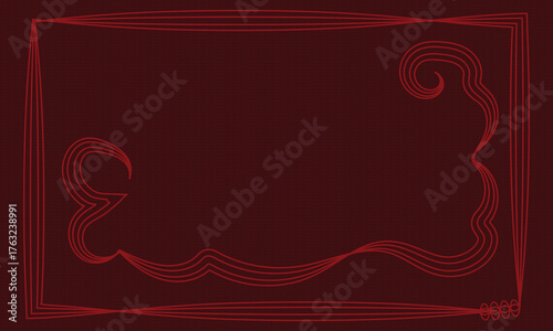 Abstract decorative red frame design with subtle swirl corners for elegant posters and backgrounds.