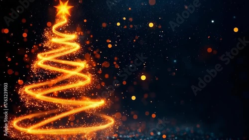 Beautiful abstract christmas tree created with glowing orange light trails in a festive setting