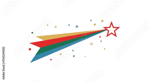 Flat vector illustration of a colorful shooting star symbolizing success, wishes, and celebration