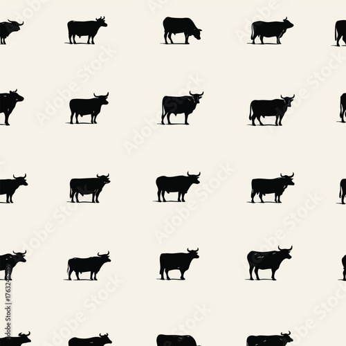 Minimalist Vector Silhouette Pattern of Bull Icons in Black for Branding and Animal Illustration Design