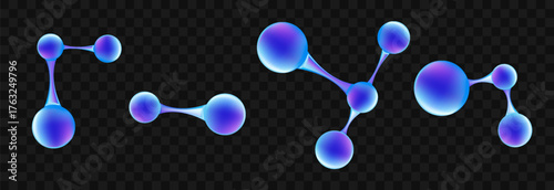 3d Molecules,Futuristic glowing glass chemical molecule shapes with gradient blue and purple color,Vector Abstract sci fi connection structure biotechnology model with crystal spheres for science tech