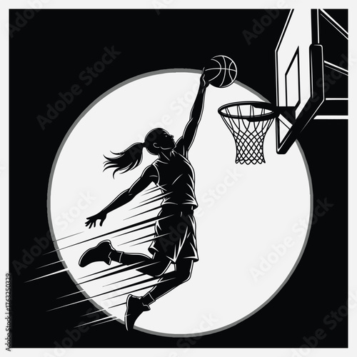 Dynamic Basketball Player Slam Dunking with Speed Lines Vector Illustration