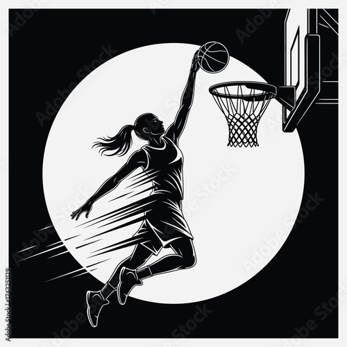 Dynamic Basketball Player Dunking, Silhouette Illustration