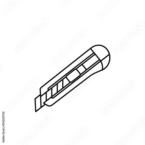 Utility knife in minimal line art style on white background  