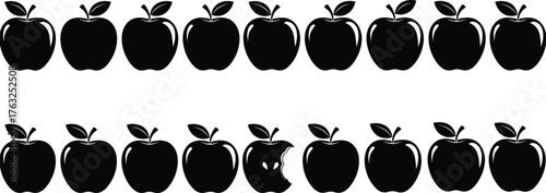 Apple silhouette set, black vector icons, bitten fruit variation, isolated clipart for food design, pattern recognition, anomaly detection, branding, packaging