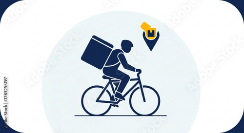 Delivery man riding bicycle with box fast delivery service concept courier on bike with parcel to customer