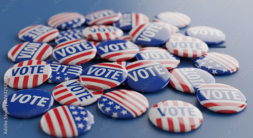 Fototapeta premium Vote for America Patriotic Election Buttons Representing Democracy and Civic Engagement