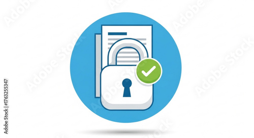Secured document vector illustration file protection, data security, and privacy concept padlock with checkmark