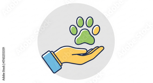 Hand holding a paw print symbol of animal care, love for pets, veterinary clinic, or animal shelter concept