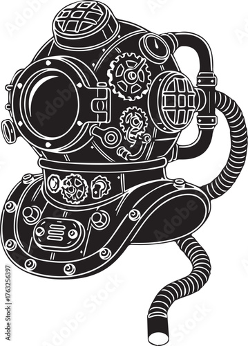 Vintage Steampunk Diving Helmet Illustration