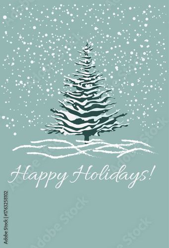 Happy holidays greeting card with winter fir tree