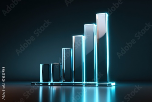 3D Glass Bar Chart Growth Futuristic Business Success Data Visualization Concept