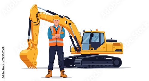 excavator operator construction worker vector illustration