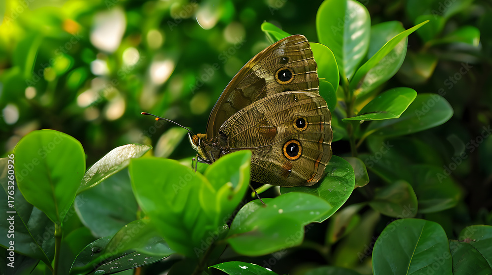 Obraz premium Butterfly perched on green leaf