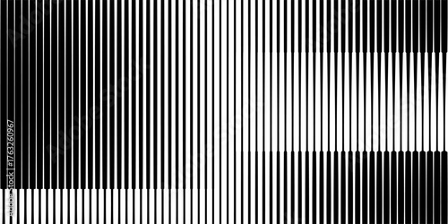 Thin line halftone gradient texture. Fading vertical stripe gradation background. Repeating wide pattern backdrop. Black parallel lines wallpaper for overlay, print, cover, banner, poster. Vector