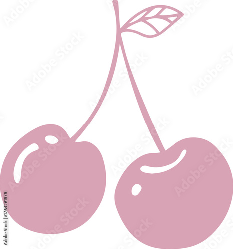 Pink cherries on a branch with green leaf under soft lighting