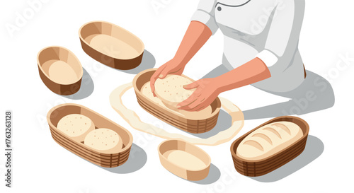 Artisan baker preparing bread dough in rustic kitchen setting