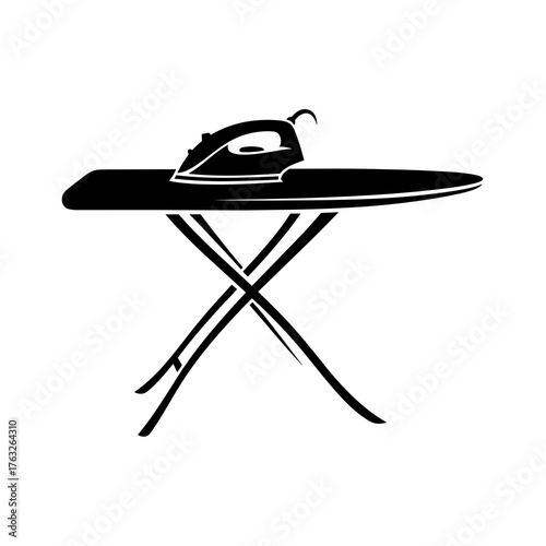 Iron on ironing board in minimalist black design  