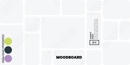 Modern 2:1 Bento Grid Layout Featuring a Blank Moodboard and Color Palette