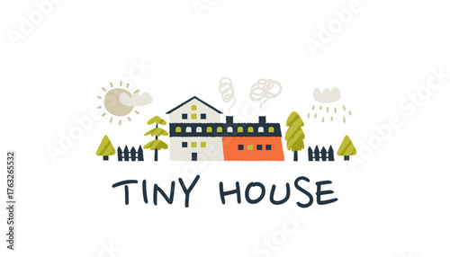 Tiny old home with smoke on a sweden village street.