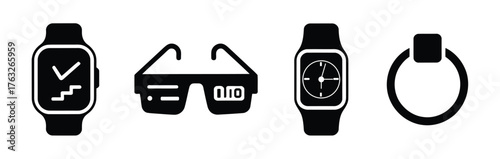 Smart Watch and Wearable Tech Icon Set — Vector OLED Glasses, Fitness Tracker, and Ring Symbols"

