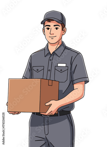 Delivery Man Holding a Cardboard Box, Ready for Shipping and Logistics