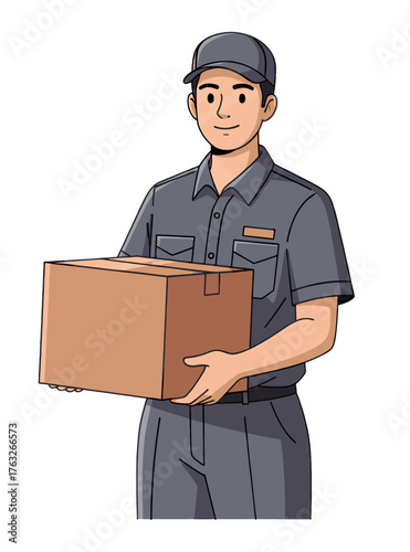 A Friendly Delivery Person Holding a Cardboard Box, Ready for Shipping Services