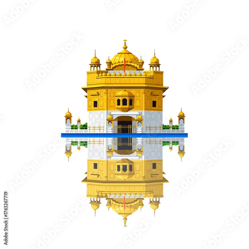 Majestic Golden Temple Illustration with Reflection