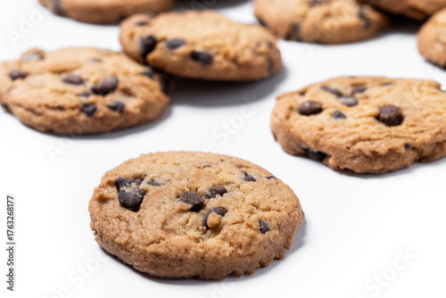 Chocolate chip cookies isolated on white background