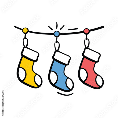 Christmas socks icon creatively designed in hand drawn doodle style