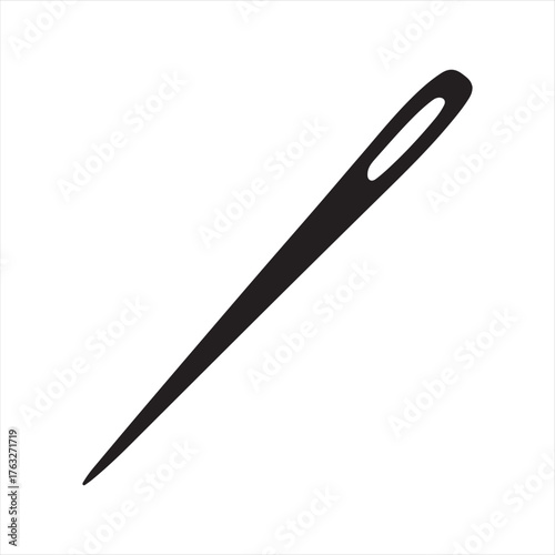 Simple black silhouette of a sewing needle on a white background