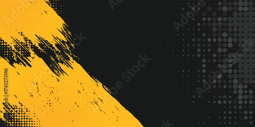 Elegant Black and yellow abstract background with brushstroke and halftone style