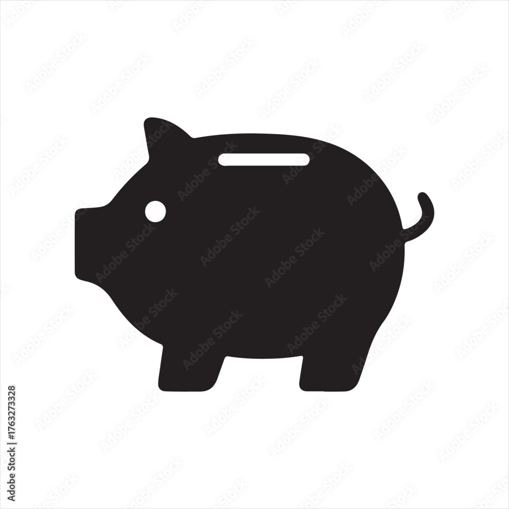 Fototapeta premium Simple black silhouette of a piggy bank icon on a white background