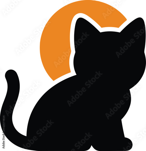 Mysterious black cat silhouette against a vibrant orange moon symbolizing halloween night and enchantment vector