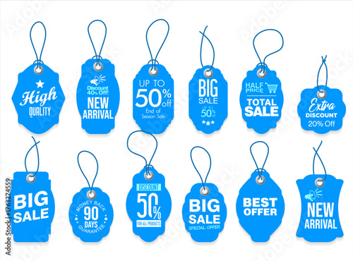 Premium, high quality and sale emblem blue isolated on white background