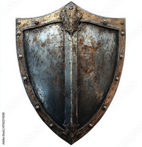 a medieval metal shield with sharp edges