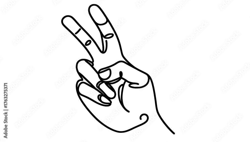 Obraz premium Simple Continuous one line drawing. Hand showing sign two . Transparent background png file