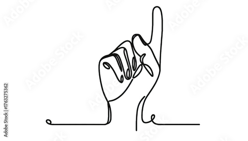 Simple Continuous one line drawing. Hand showing sign one . Transparent background png file
