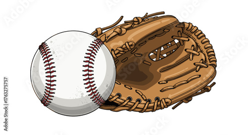 A baseball and glove ready for the game, illustrating the essence of sports and athleticism