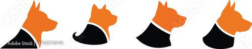 Four stylized orange figures wearing black outfits suggesting various poses or actions in a sequence against a plain background vector