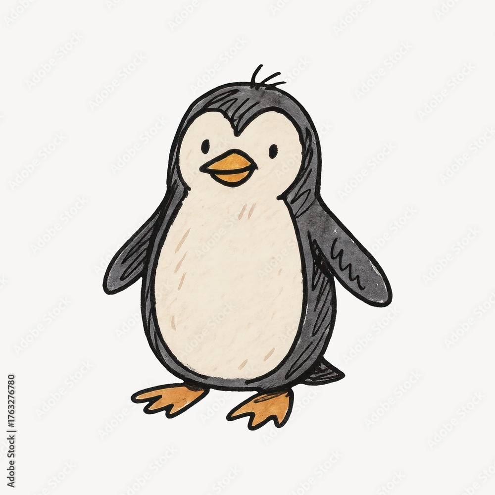 Fototapeta premium Cute hand-drawn penguin illustration.