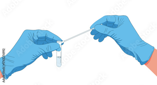Medical Hands Performing Diagnostic Test with Swab and Vial.