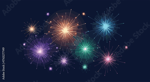 Vibrant Bursting Fireworks Display Against Dark Night Sky.