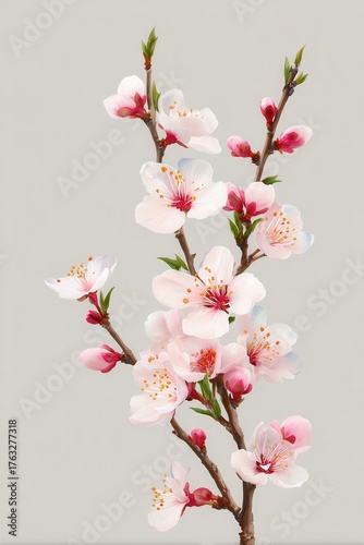 Delicate Pink Cherry Blossoms on Branch Close Up Artistic Style Springtime Bloom Floral Beauty Nature's Elegance