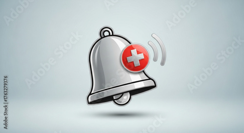 Medical alert bell with red cross symbol emergency notification for healthcare and urgent assistance