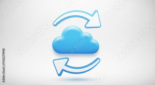 Cloud computing data synchronization concept showing arrows around a cloud for technology and business