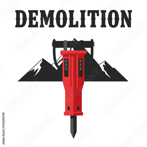Demolition Jackhammer Mountain Construction Logo