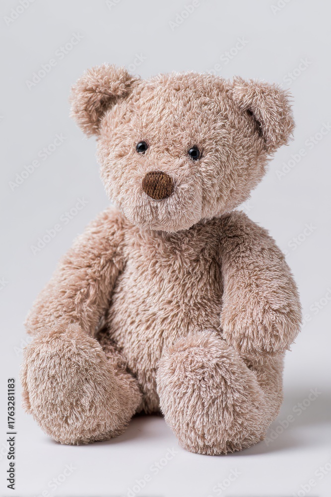 Obraz premium Plush Teddy Bear Seated Still Life Studio Shot on White Background Cute Toy Animal Gift for Child